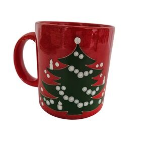 Waechtersbach Germany Red Christmas Tree Coffee Mug Vintage Holiday Read desc